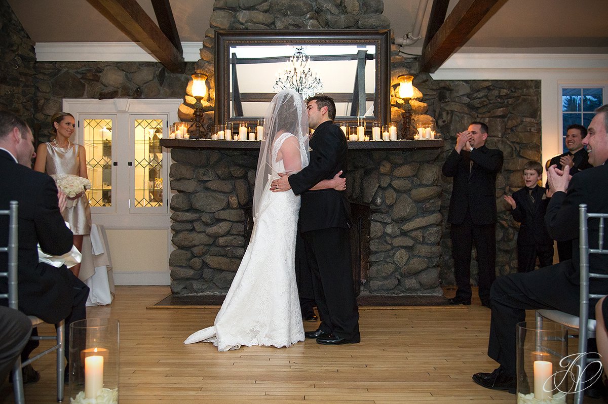 first kiss photo, bride and groom at alter photos, first look photos, wedding ceremony photos, Albany Wedding Photographer, Crooked Lake House wedding, old daley inn