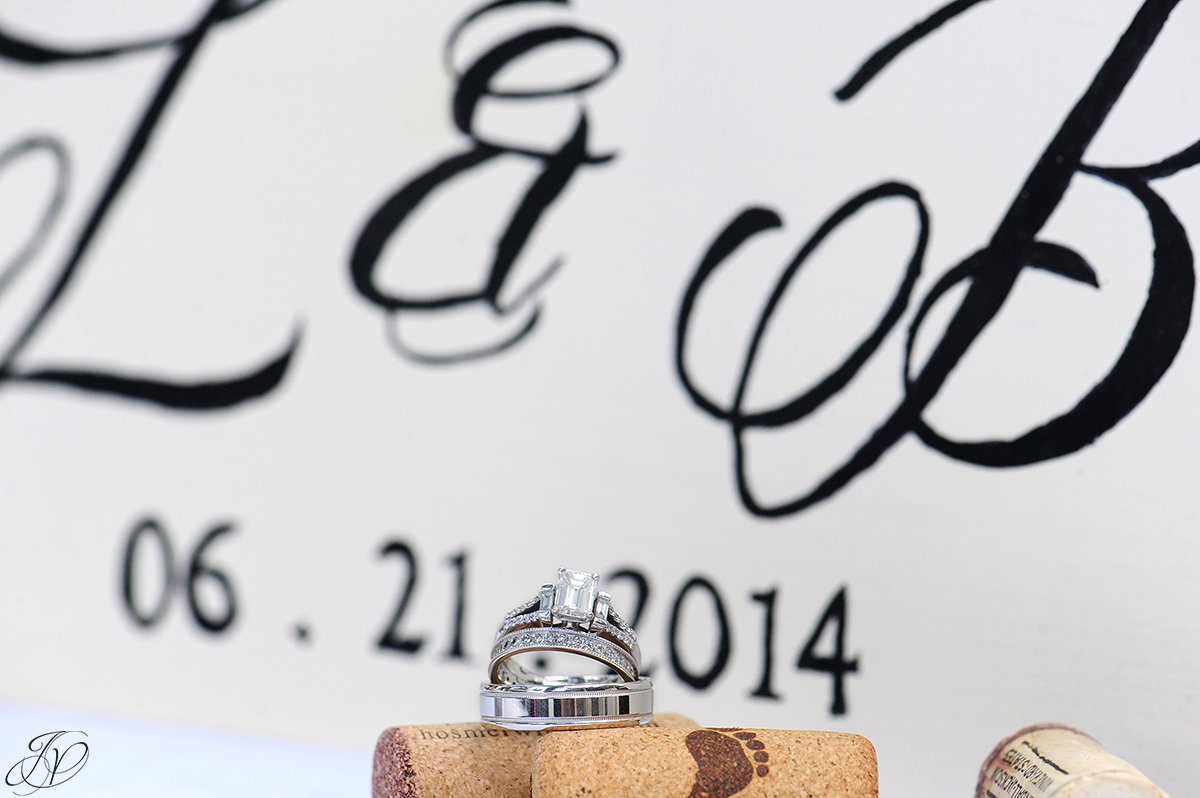 photo of wedding bands with wine corks