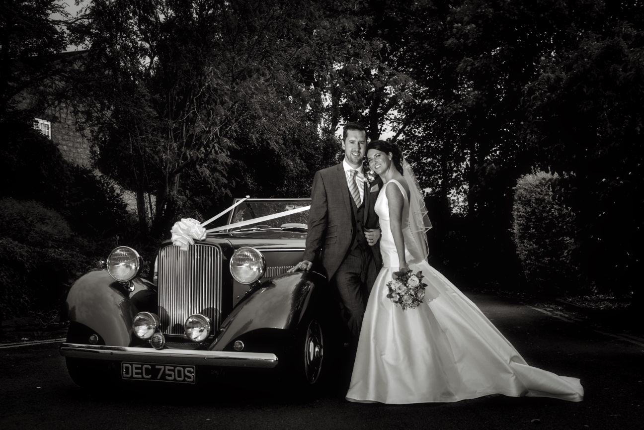 Malvern Wedding car black and white shot