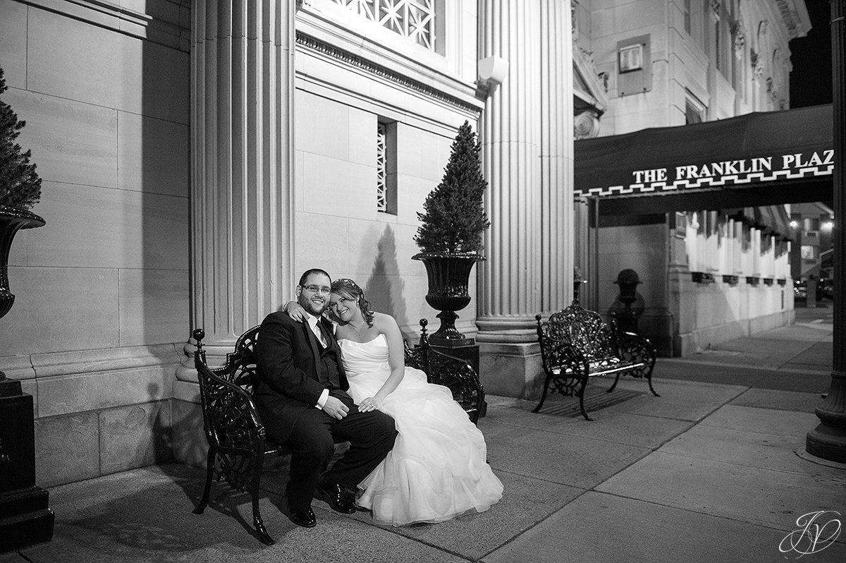 unique night shot of the bride and groom