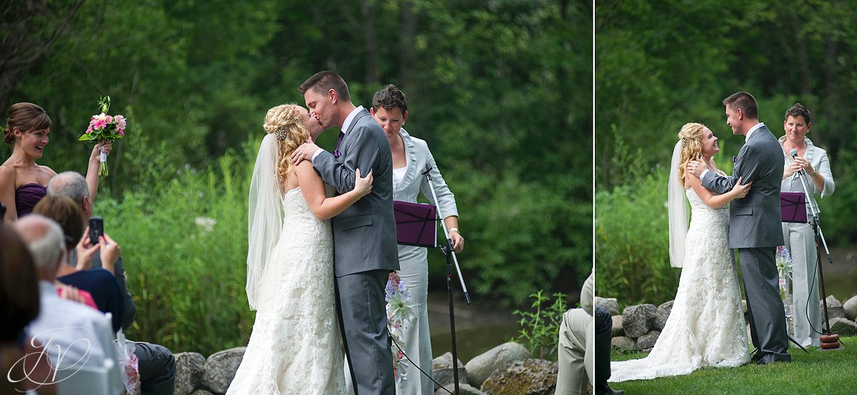 first kiss, wedding ceremony photo, mansion in rock city falls ny Saratoga Wedding Photographer 