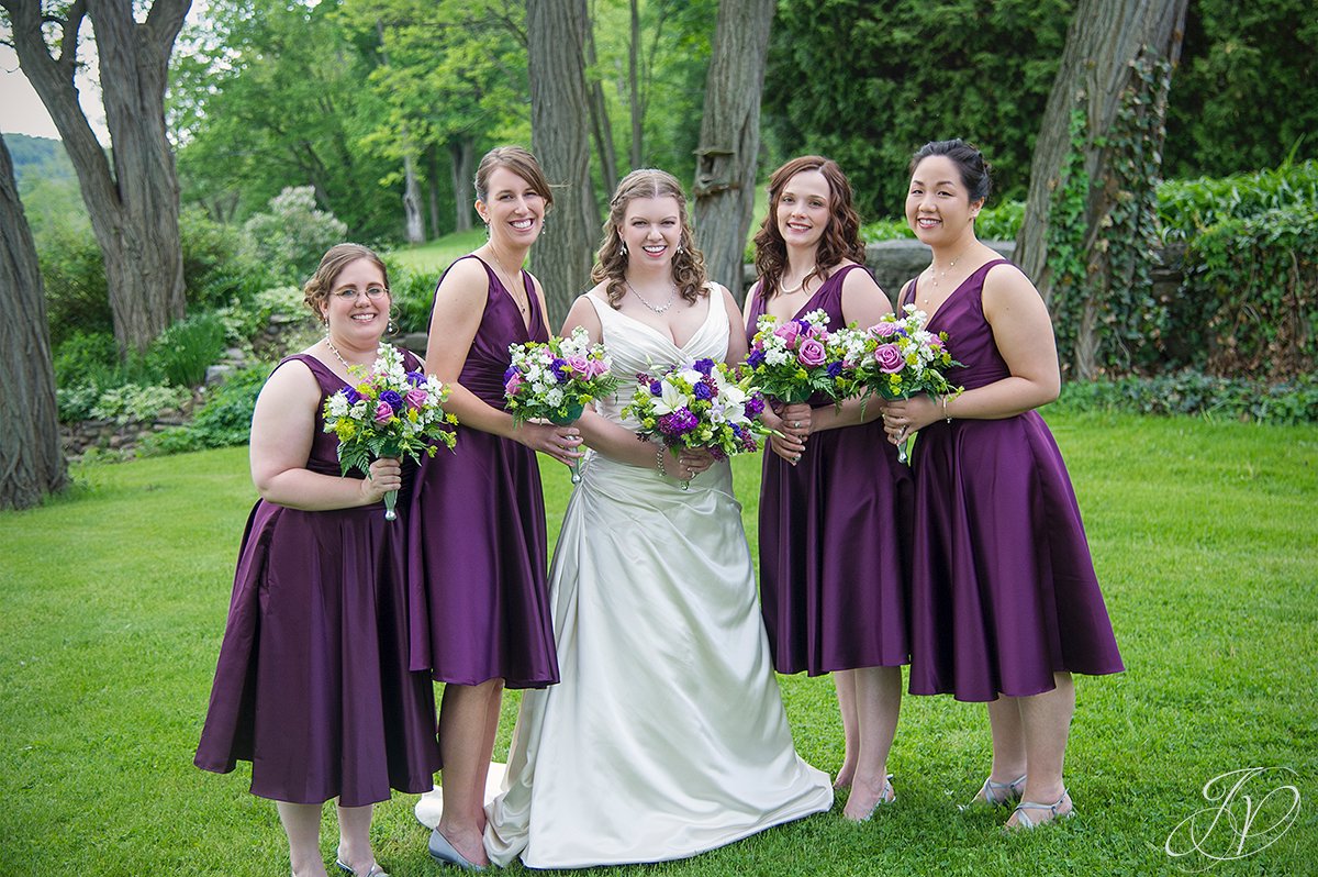 bridal party photos, bridal party with purple dresses, albany wedding photographer, capital region wedding photographers