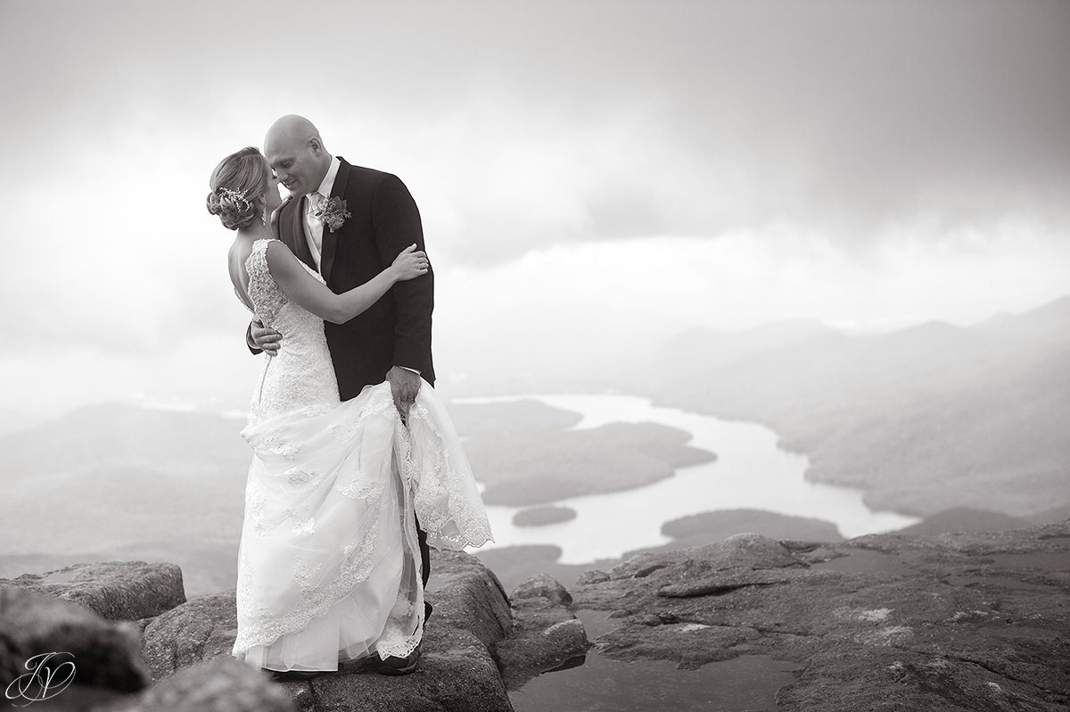 bride and groom whiteface mountain fog bridal portrait