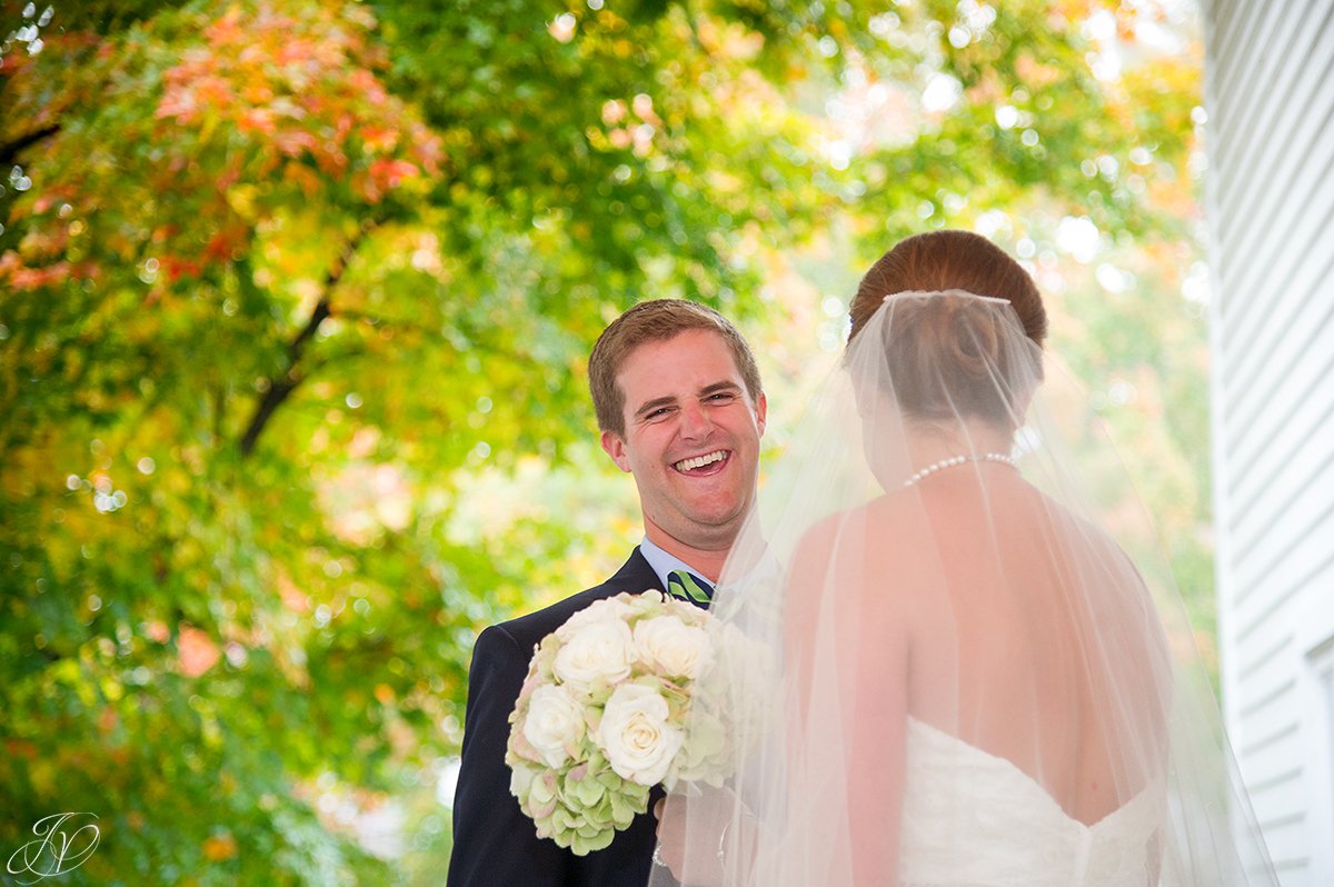 fun first look moment between bride and groom