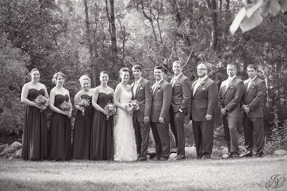 photo of bridal party, black and white bridal party photo