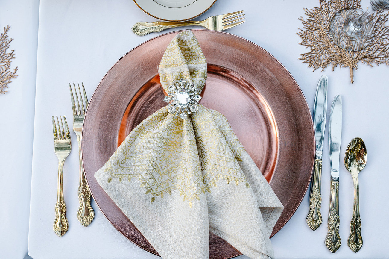 Close-up of event table setting at a St. Pete corporate celebration