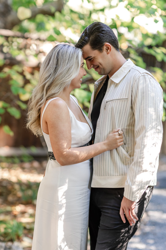 Couple newly engaged taking portraits at Dawn Ranch, Northern California. Photographed by Studio J Photography