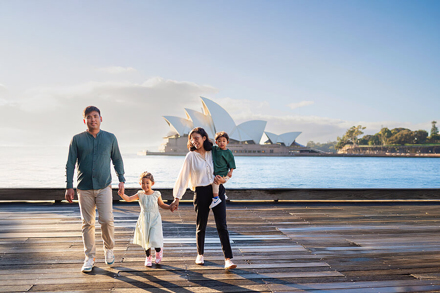 Portrait of a young family during a Sydney Opera House Photoshoot with Sarah Iris Photography.