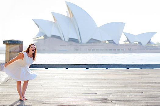 Portrait of a woman having fun during a Sydney Opera House Photoshoot with Sarah Iris Photography.