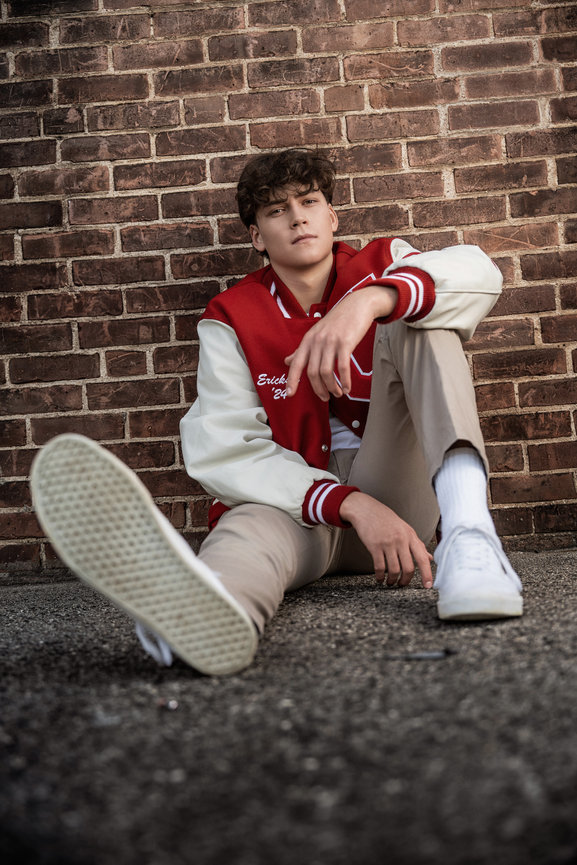 Senior guy photos with letterman jacket