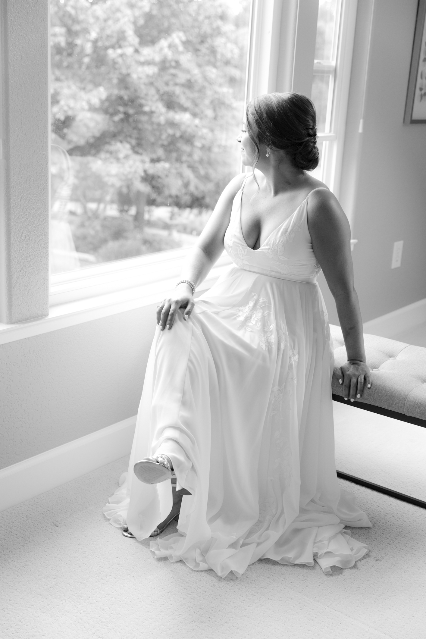 Bride Looking out a window Russian River Vineyard Wedding 