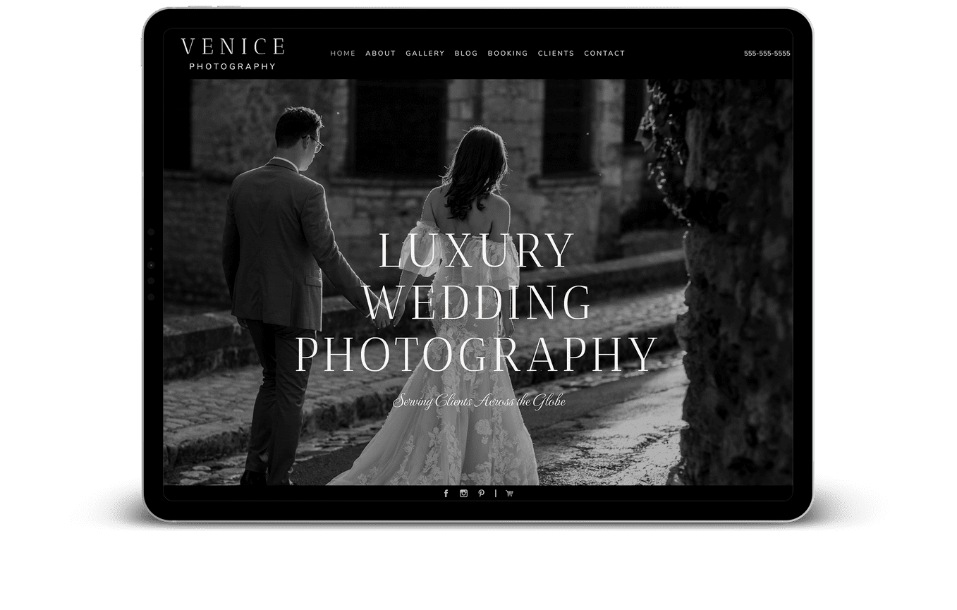 A couple walking hand-in-hand, featured on a luxury wedding photography website.