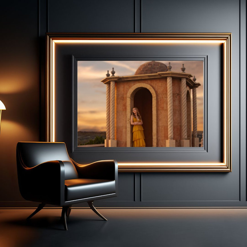 Destination fine art portrait framed and displayed in modern living space, available via Braly Studios IPS.