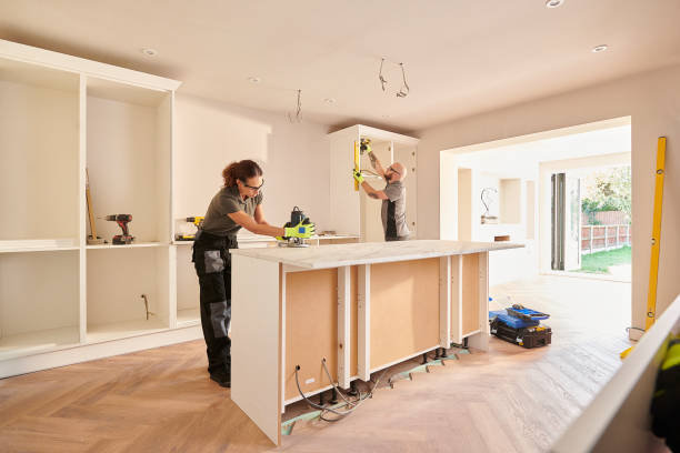 workers renovating a modern kitchen