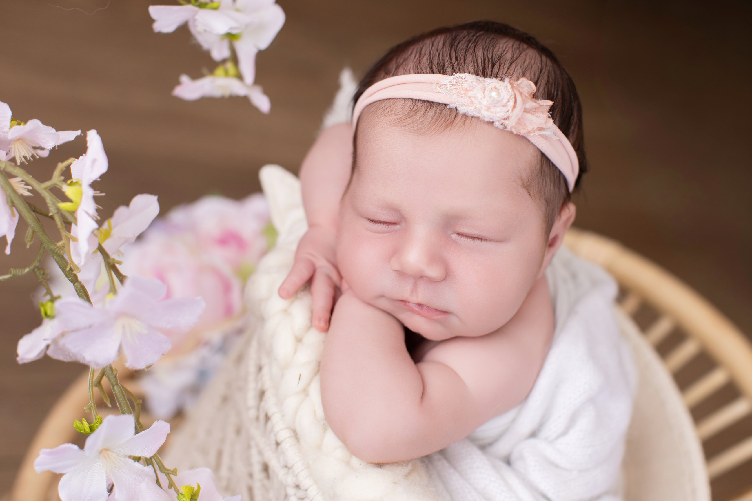 Calgary newborn photography blush pink lilac and cherry blossoms Newborn I session photo 12