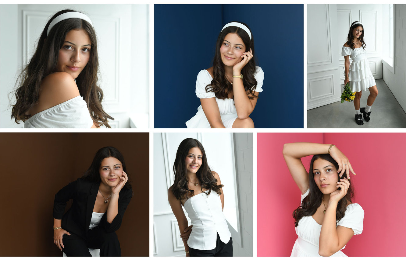 A collage of Kliks Photography senior photos of a gal who was named to her high school homecoming court.