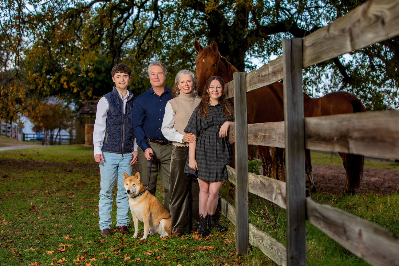 Pets and family portrait at a family home in Aledo.
